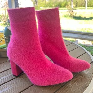 Fuchsia Block Heel Sock Boots
